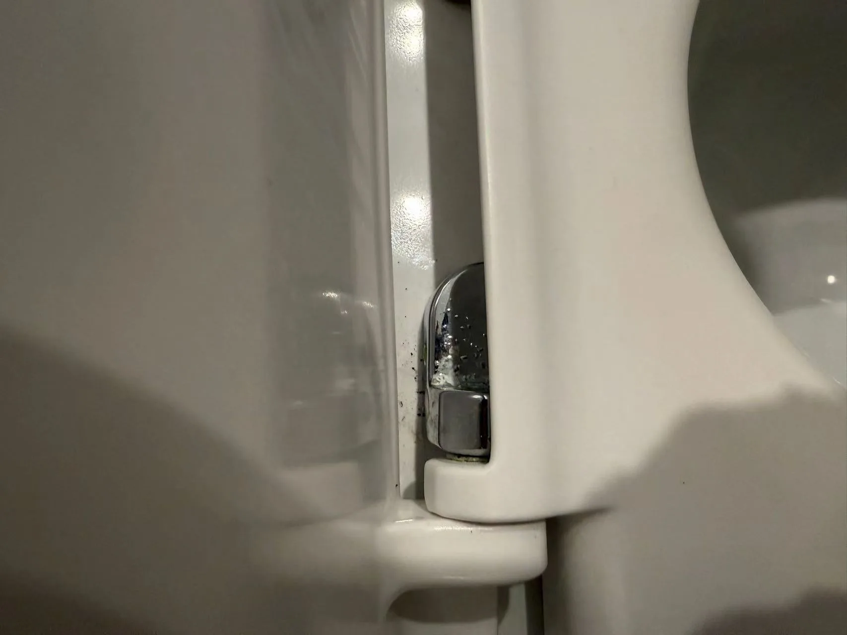 Owner-supplied close-up showing the accessible side of a toilet fixing point